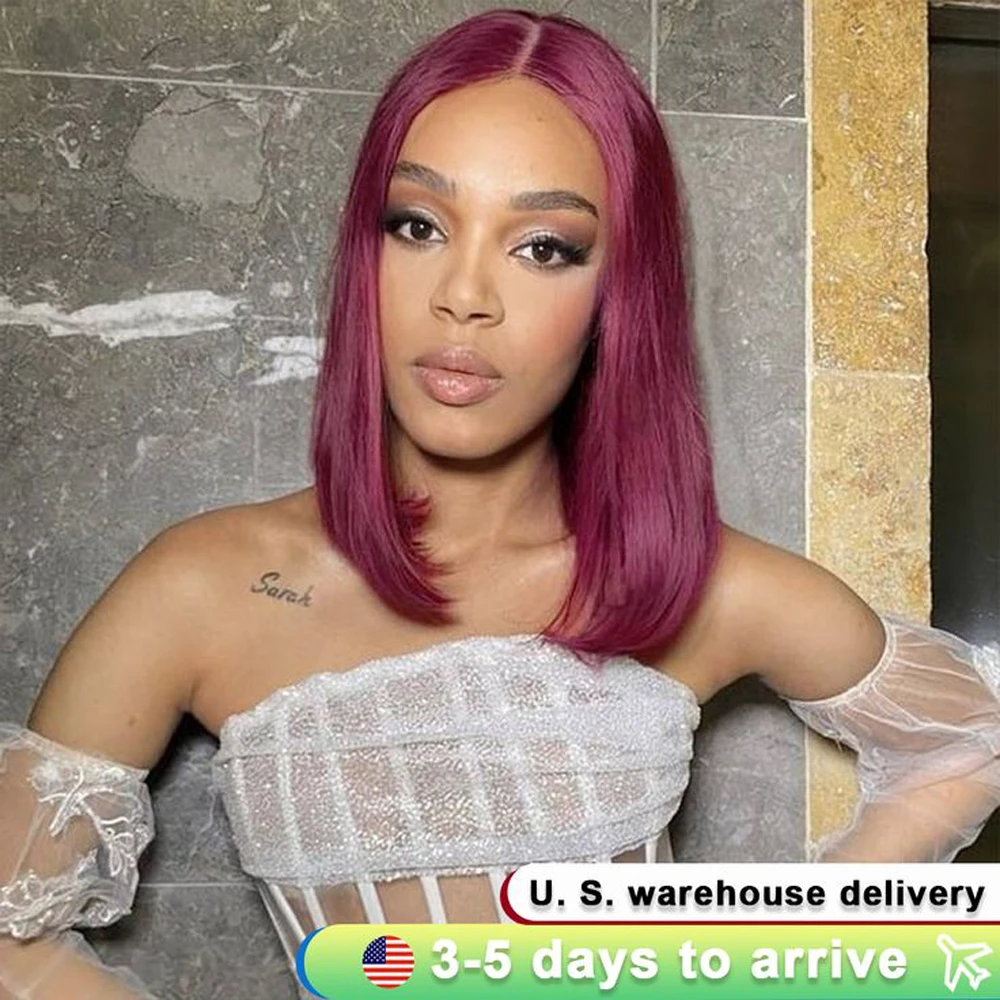 

12Inch 99J Bob Wig Human Hair 13x4 Straight Lace Front Wigs Human Hair 180% Density 15A Straight Bob Wigs Pre Plucke