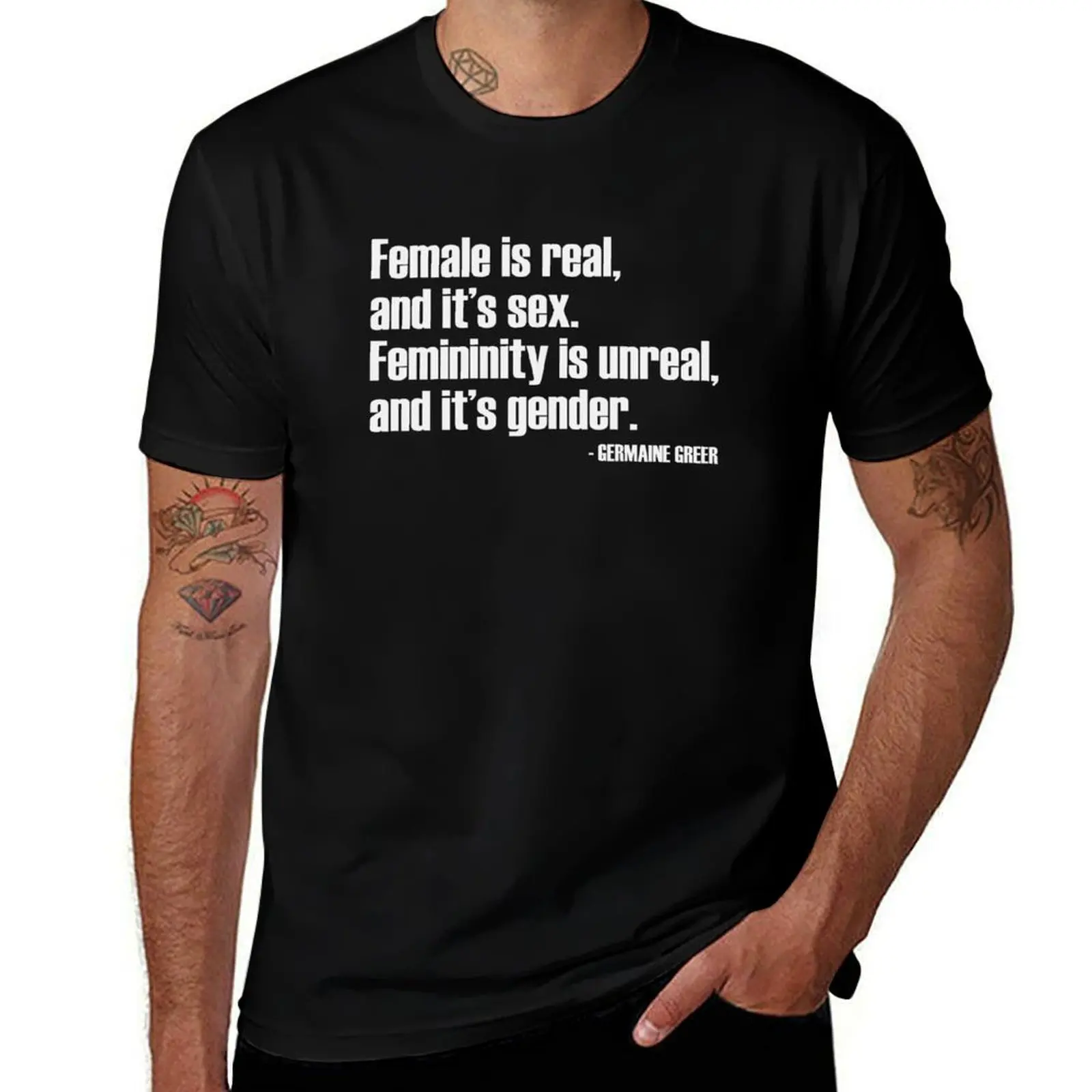Female is real and it's sex. Femininity is unreal and it's gender. / white T-Shirt Retro Style Print Casual Top T-Shirt