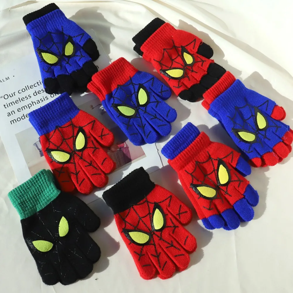 Marvel Spider-Man Kids Gloves Winter Warm Knitted Half Finger Gloves Boys Cartoon Hero Mitten for 6-12 Years Old School Children