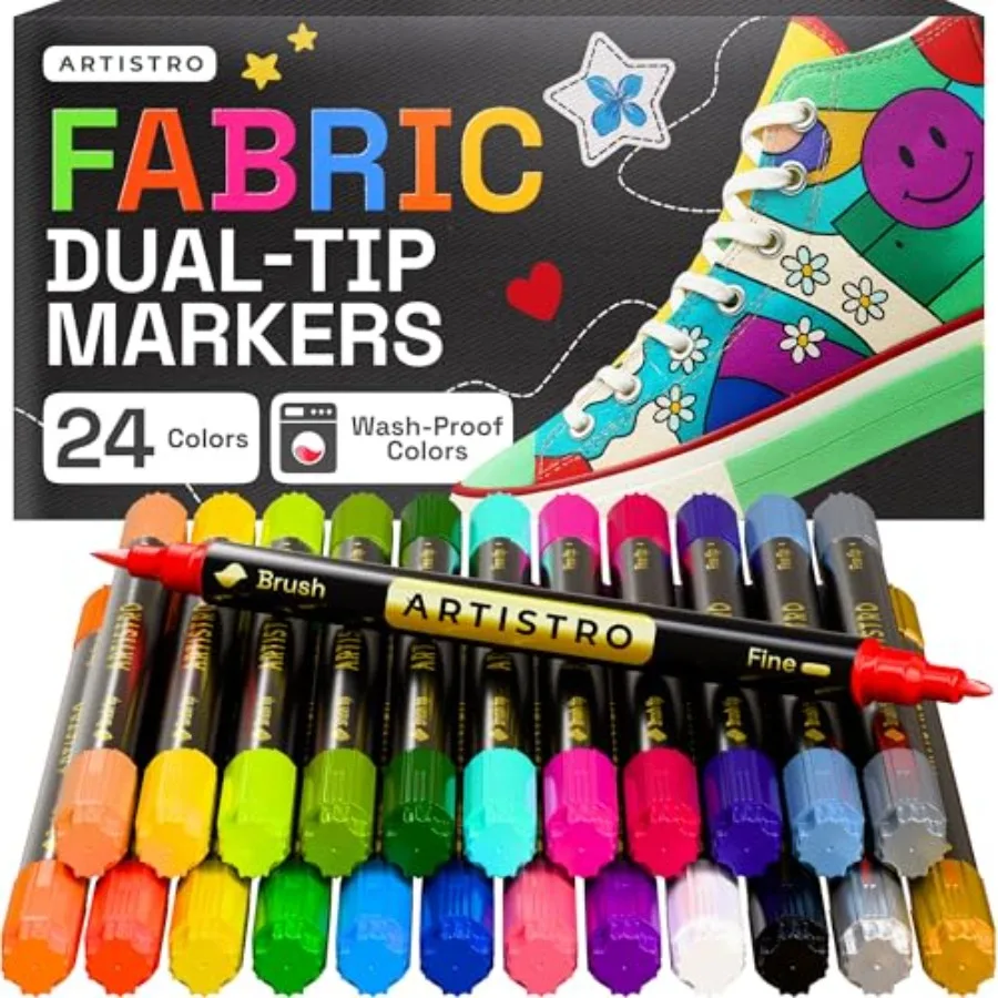 

Dual-Tip Fabric Markers - Fabric Decorating Kit - Permanent for Clothes - Acrylic Paint Pens for Sneakers, Bags, Shoes, Textile