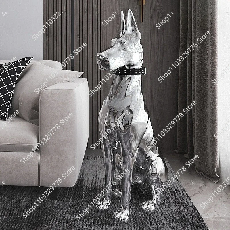 Electroplated Dog Statue Ornament Creative Living Room Large Floor Decoration Nordic Style Room Decor Sculpture