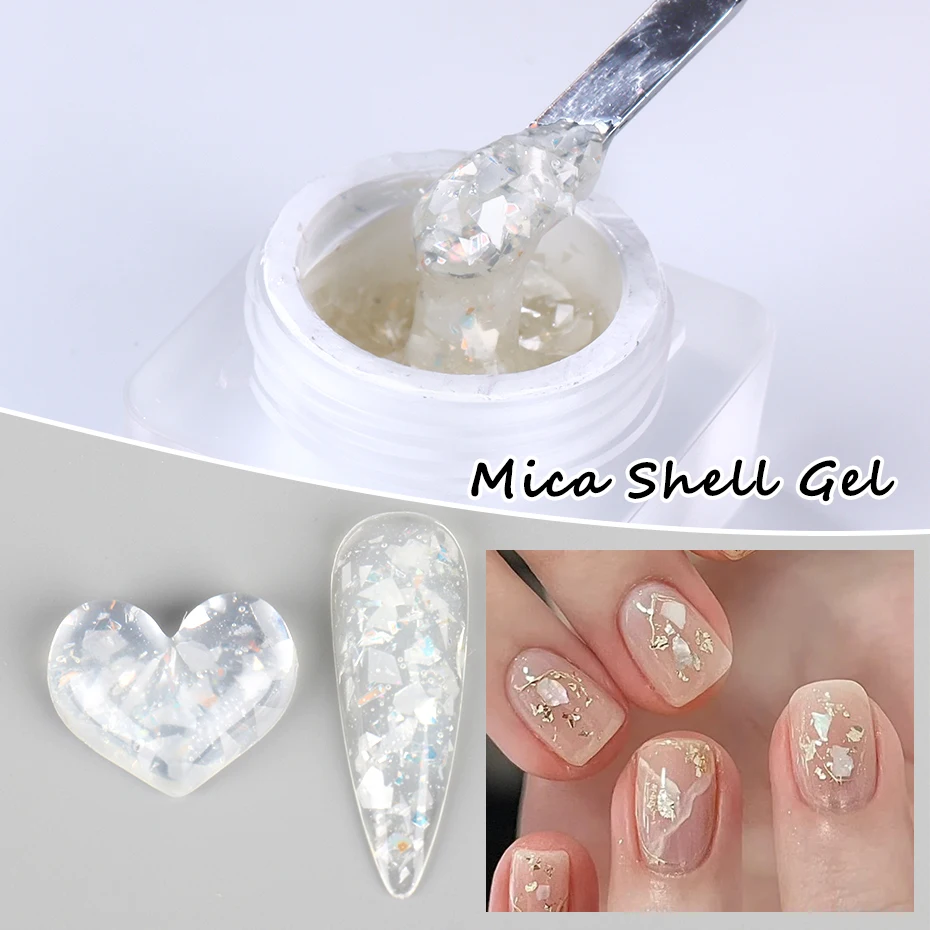 5ml Shimmer Shell Mermaid Nail Gel Polish Sparkling White UV LED Varnishes Shiny Soak Off Lacquer Broken Mica Gel Manicure Decor