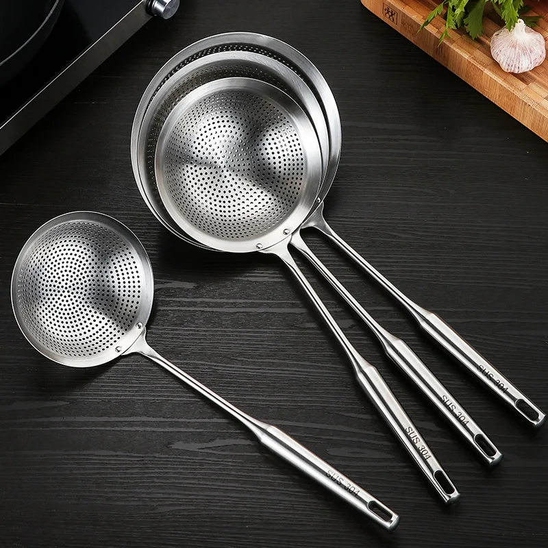 Thick Mesh Grid 304 Stainless Steel Oil Skimmer Vegetables Colander Soy Milk Strainer Pot Food Filter Spoon Kitchen Gadgets