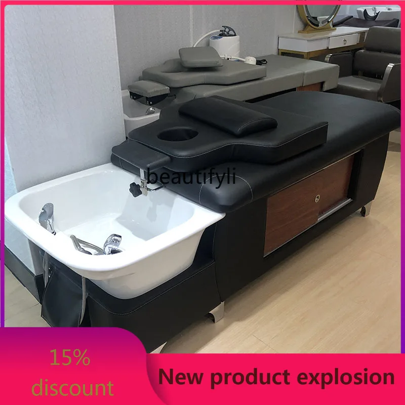 

zGThai Style Ear Cleaning Shampoo Chair Barber Shop Stainless Steel Flush Lying Completely Massage Beauty Punch Bed for Hair Sal