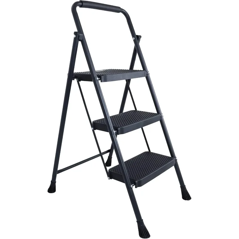 Folding Step Stool with Wide Anti-Slip Pedal, 330lbs Sturdy Steel Ladder, 3-Step