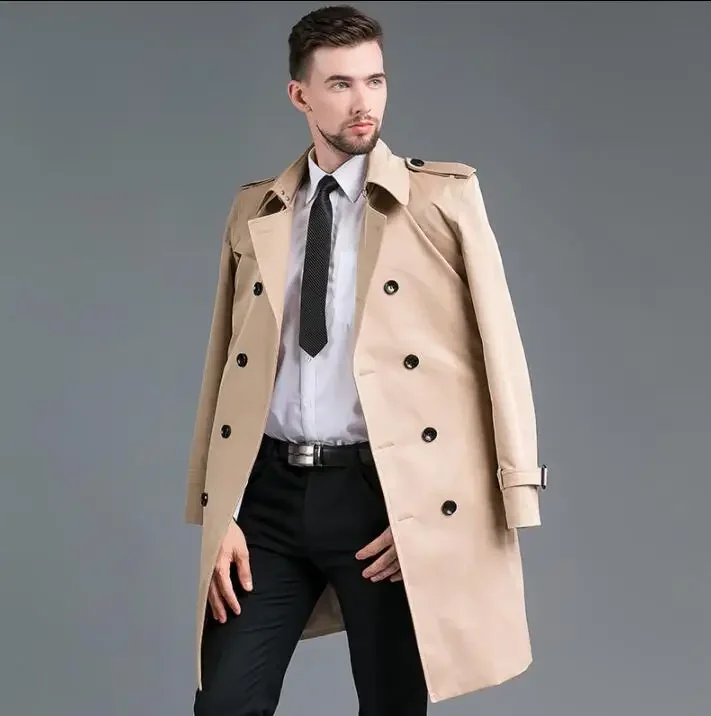 Mens trench coats man Medium length coat men Double-breasted clothes slim fit overcoat long sleeve 2020 new designer fashion