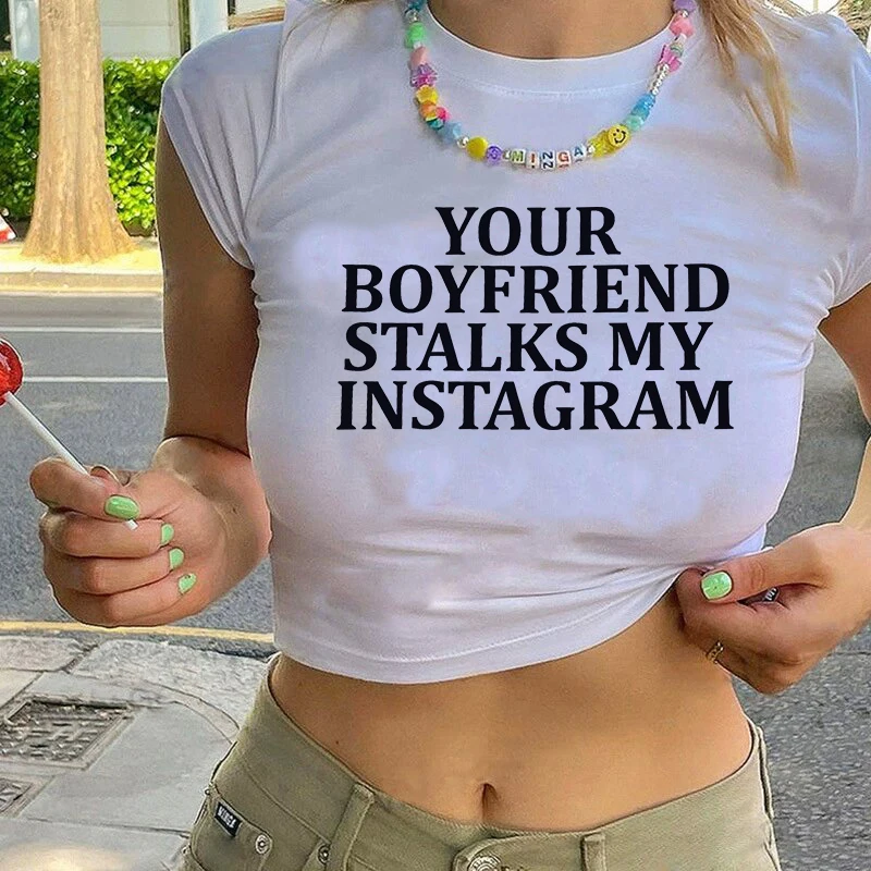 

Punk Y2K Streetwear Aesthetics Crop Top Vintage Creative Letter Pattern Printing Tee 2000s Harajuku Versatile Slim Baby T-shirts