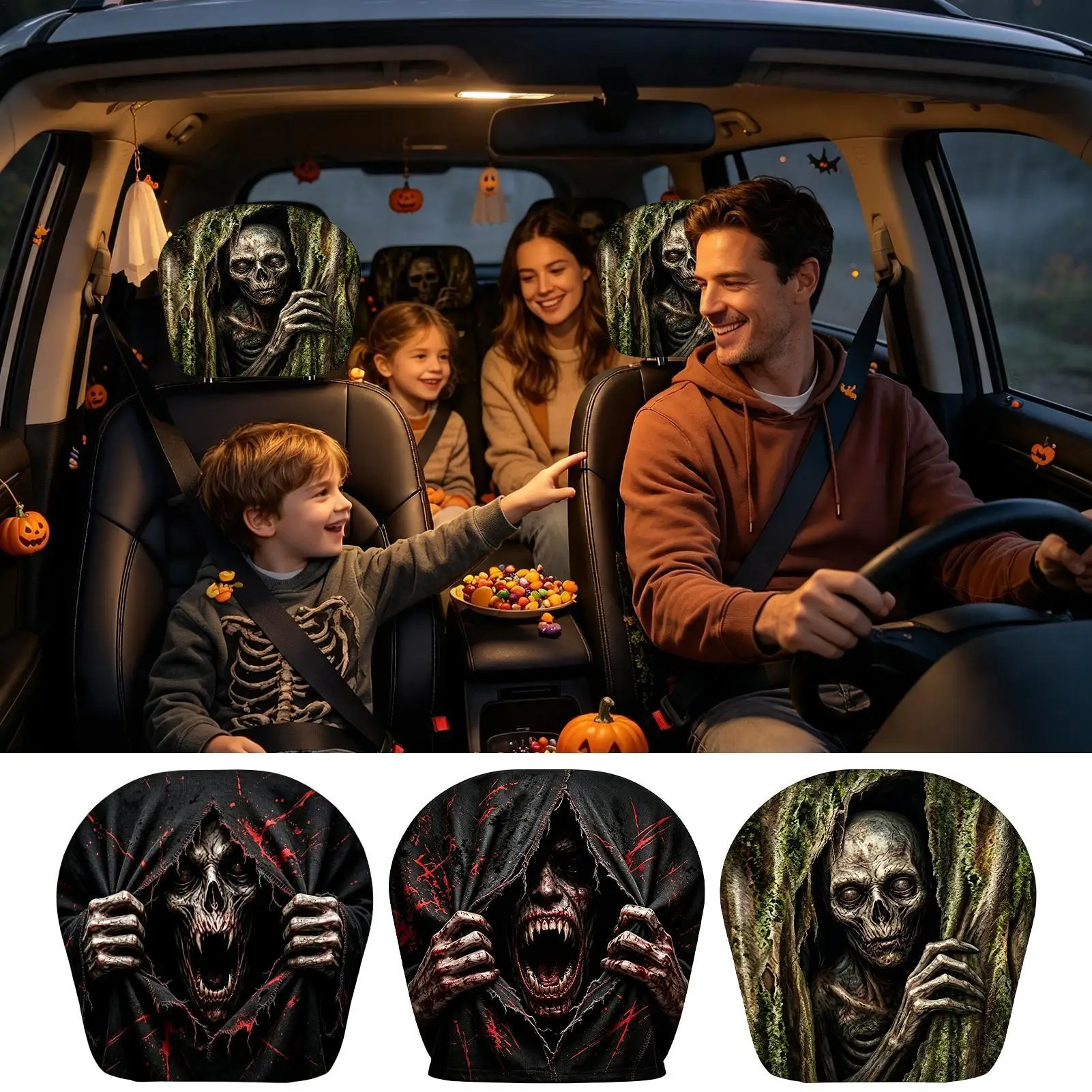 Car Headrest Cover Horror Soft Automotive Interior Decor Horror Car Headrest Cover For Vehicles Trailer Motorhome Traveling