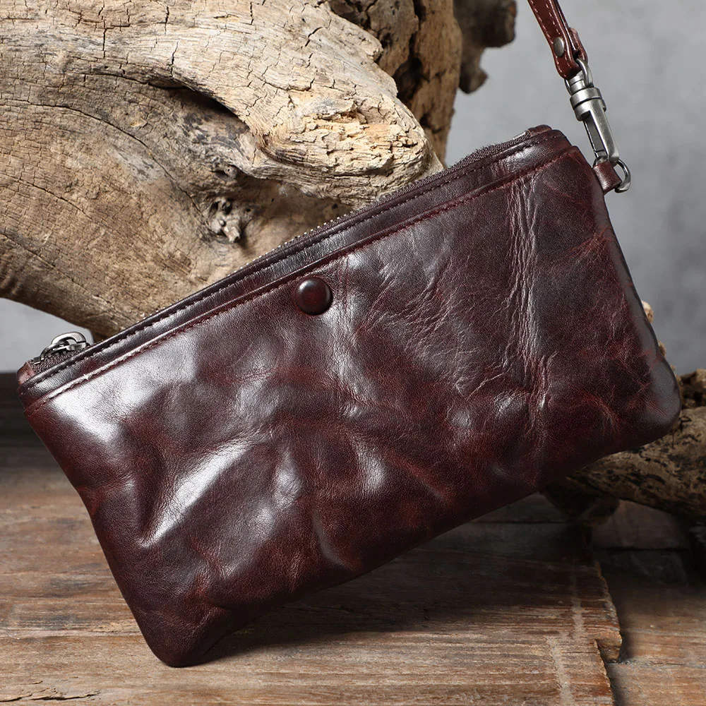 S.WORKER Klassische Geldbörse aus Vollnarbenleder für Herren, Echtleder-Clutch mit großer Kapazität und Kartenhalter. – Detail 5