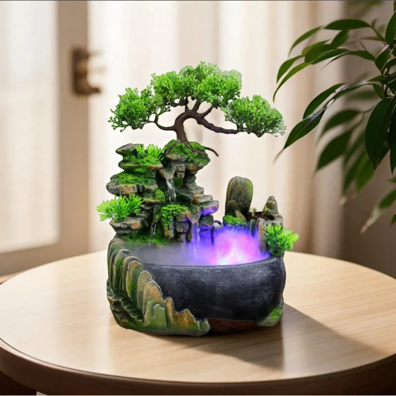 Opening Creative Gift Cross-Border Bonsai Office Small Rockery Desktop Water Flow Decoration Ornament Humidifier Craft