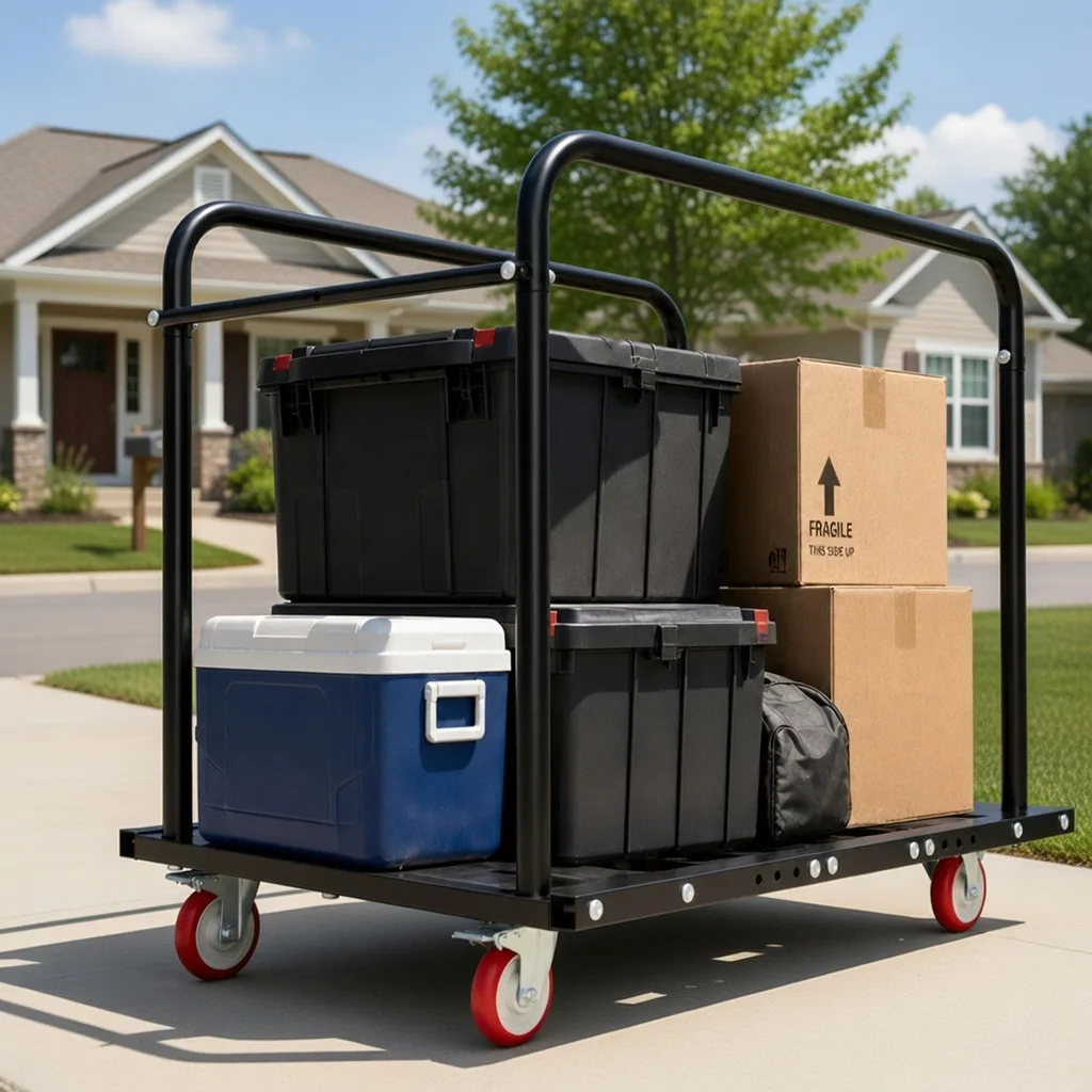 2000LBS Heavy Duty 2-in-1 Table Dolly, Adjustable Furniture Mover Cart with Multi-Slot & Flatbed Modes, 360° Swivel PU Wheels, Dual Brakes – For Drywall, Plywood, Equipment