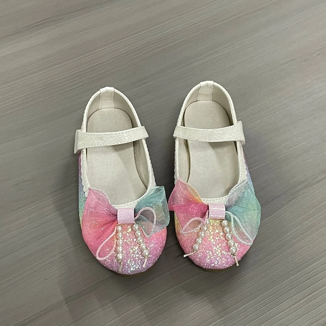 Jinyu New Arrival Fashion Rainbow Color Outdoor Activity Princess Shoes Children's Shoes Glitter Leather Durable Baby Shoes