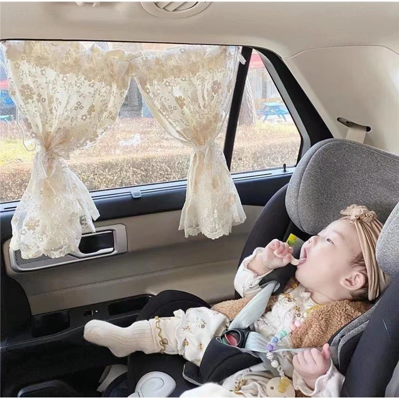 Suction cup Curtain In The Car Window Sunshade Cover Lace flower Universal Side Window Sunshade UV Protection For Kid Baby 