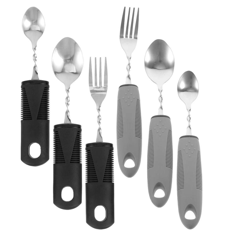 6 قطعة أواني التكيف المضادة للاهتزاز أدوات المائدة القابلة للطي المعاقين كبار السن أدوات المائدة القابلة للانحناء للبالغين