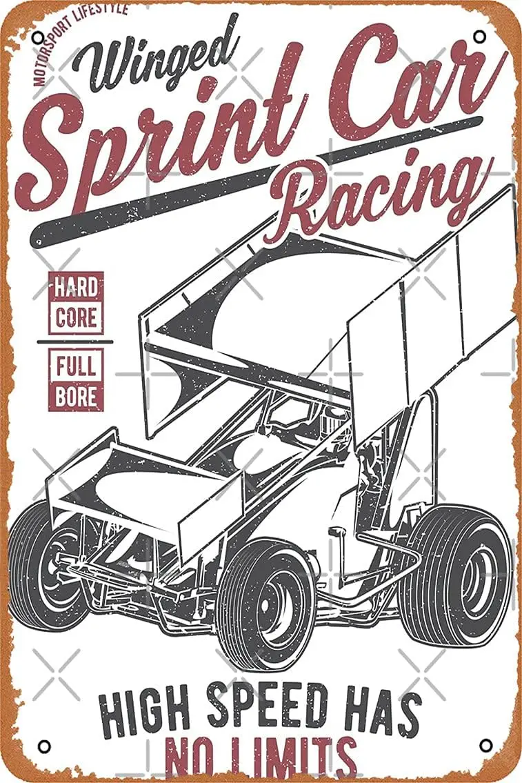 Winged Sprint Car Racing Poster Metal Tin Sign  Vintage Retro Man Cave Wall Decor.