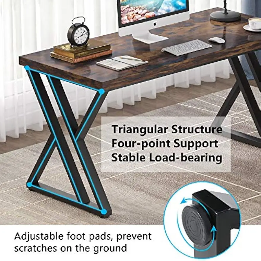 مكتب كتابة مقاس 55 بوصة، مكتب كمبيوتر بأرجل معدنية صلبة وطاولة خشبية، مكتب دراسة للطلاب، محطة عمل للمكتب المنزلي #6