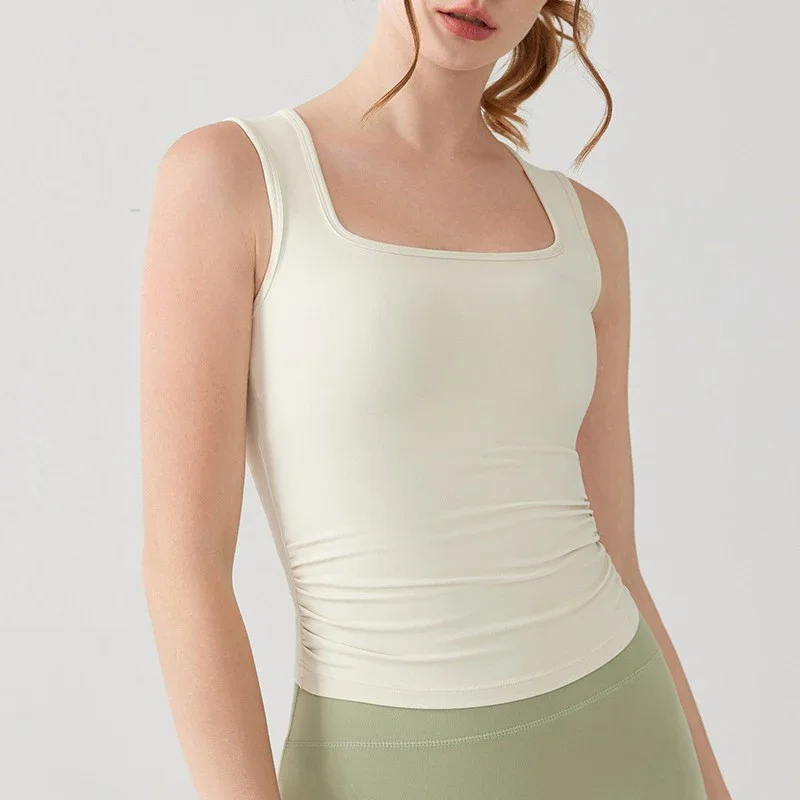 

Женский эластичный спортивный топ для йоги и фитнеса, укороченная майка без рукавов с подкладкой, спортивная футболка для тренировок