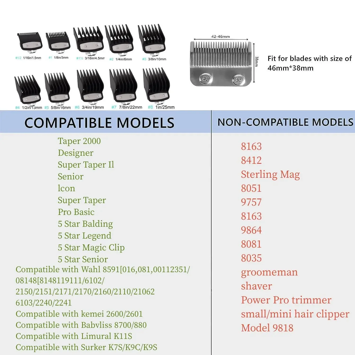 Professional Hair Clipper Guard Limit Comb Compatible for Most Wahl Clipper