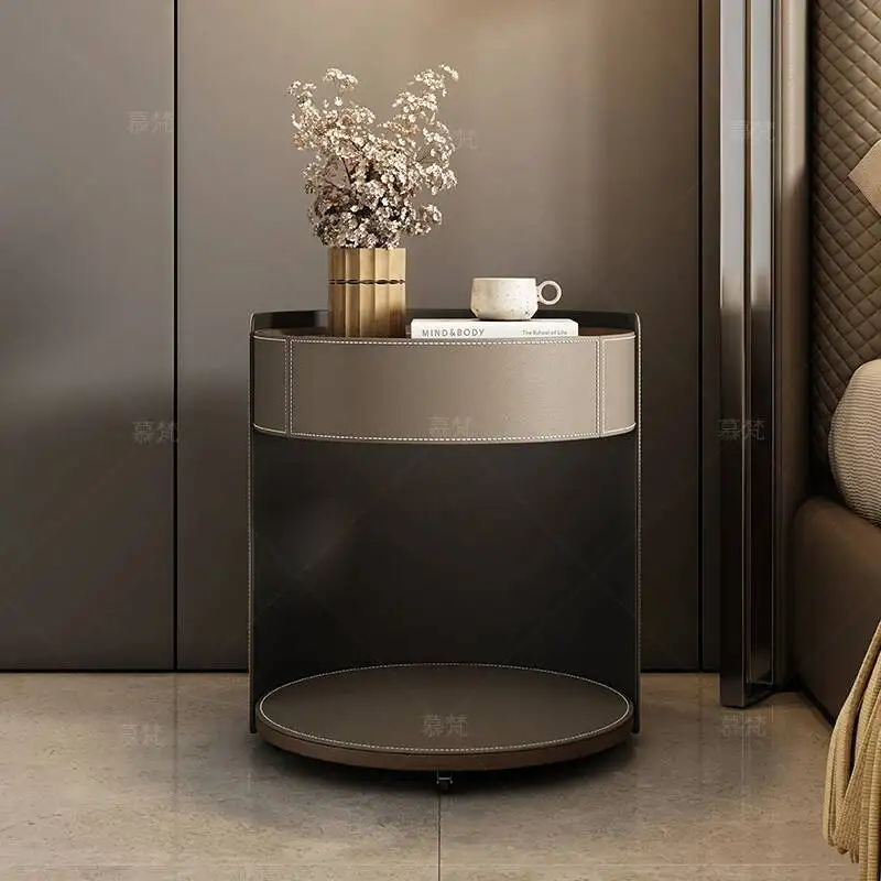 

Saddle Modern Aesthetic Leather Nightstand Italian Luxury Trendy Bedside Table Drawers Nordic Mesitas De Noche Bedroom Furniture