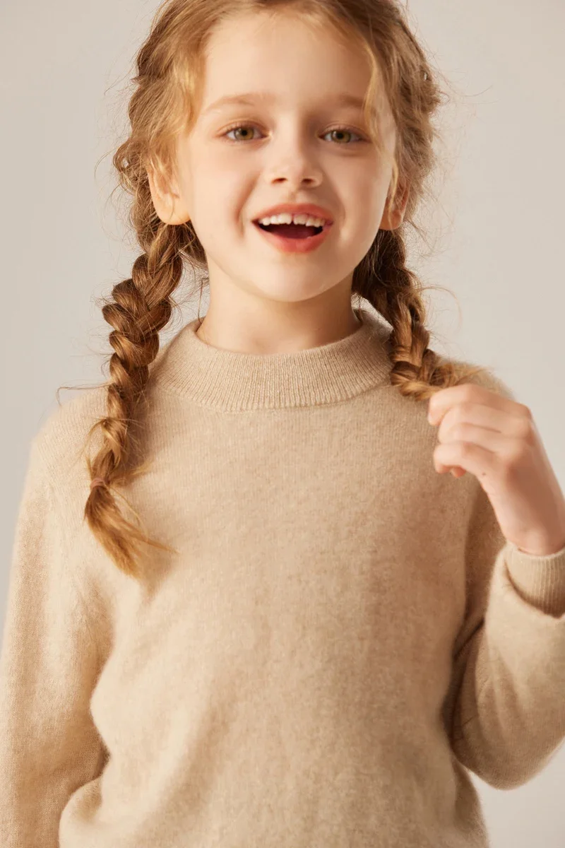 Tcyeek Children's 100% Cashmere Knit Pullover Sweater Mock Neck Basic Cashmere Knitwear Autumn Winter Boys Girl Clothes Top