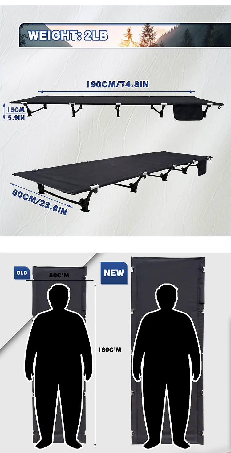 Campingbett, tragbares Klappbett, ultraleicht, kompaktes Zeltbett für den Außenbereich, für Camping, Reisen, Rucksackreisen, Wandern, Schlafbett – Detail 2