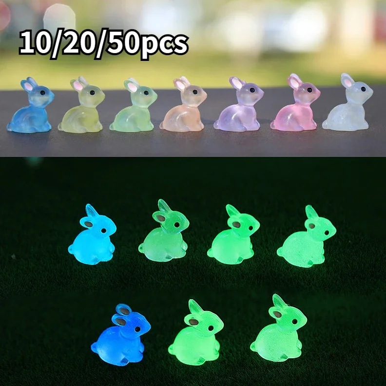 10/20/50Pcs Bunny Hars Miniatuur Beeldjes Woondecoratie Leuke Konijn Mini Bunny Ambachten Donker In Nacht pasen Party Versieren