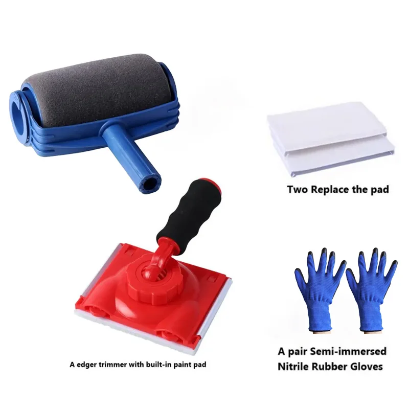 DIY Home Wall Painting Tool Set, Paint Roller, Paint Edger Trimmer, Extra Replacement Pads & Anti-slip Nitrile Gloves, Corner Pa