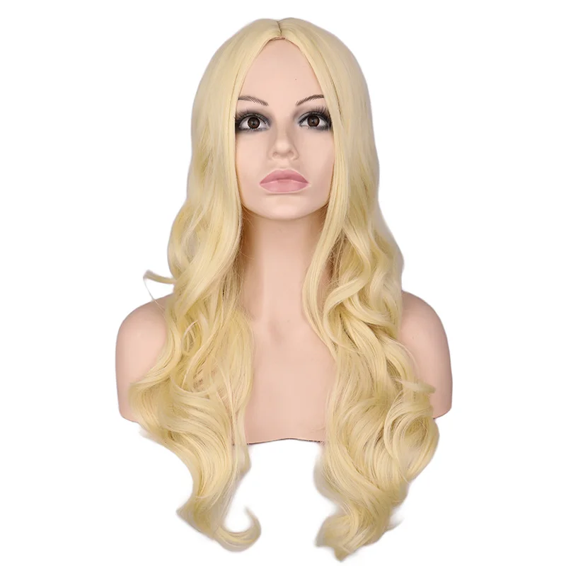 

Long Blonde Wigs Women Grils Middle Parting Long Wavy Synthetic Full Wigs Highlights Wigs for Cosplay Party Daily Costume