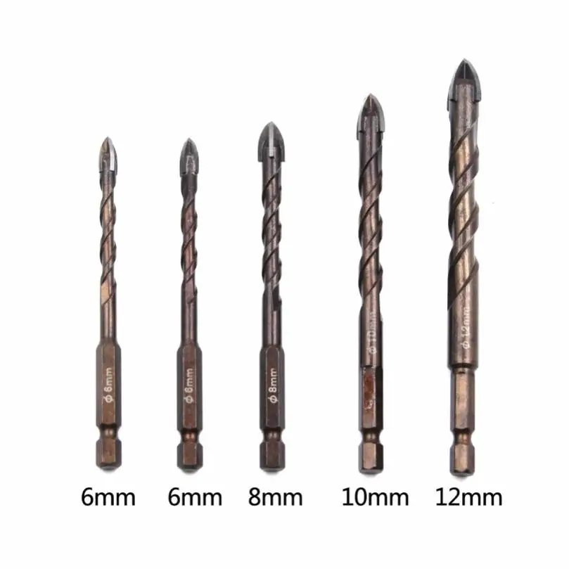 5pcs Cross-border Hexagonal Handle Baking Yellow Spiral Cross Glass Drill Incision Resistance are Small