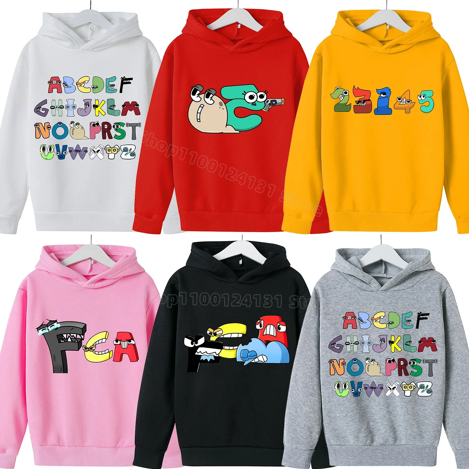 Alphabet Lore Fleece Hoodies Children's Sweatshirt Trendy Plush Hoodie Anime Pattern Clothes Cute Clothing for Boys Girls Gift