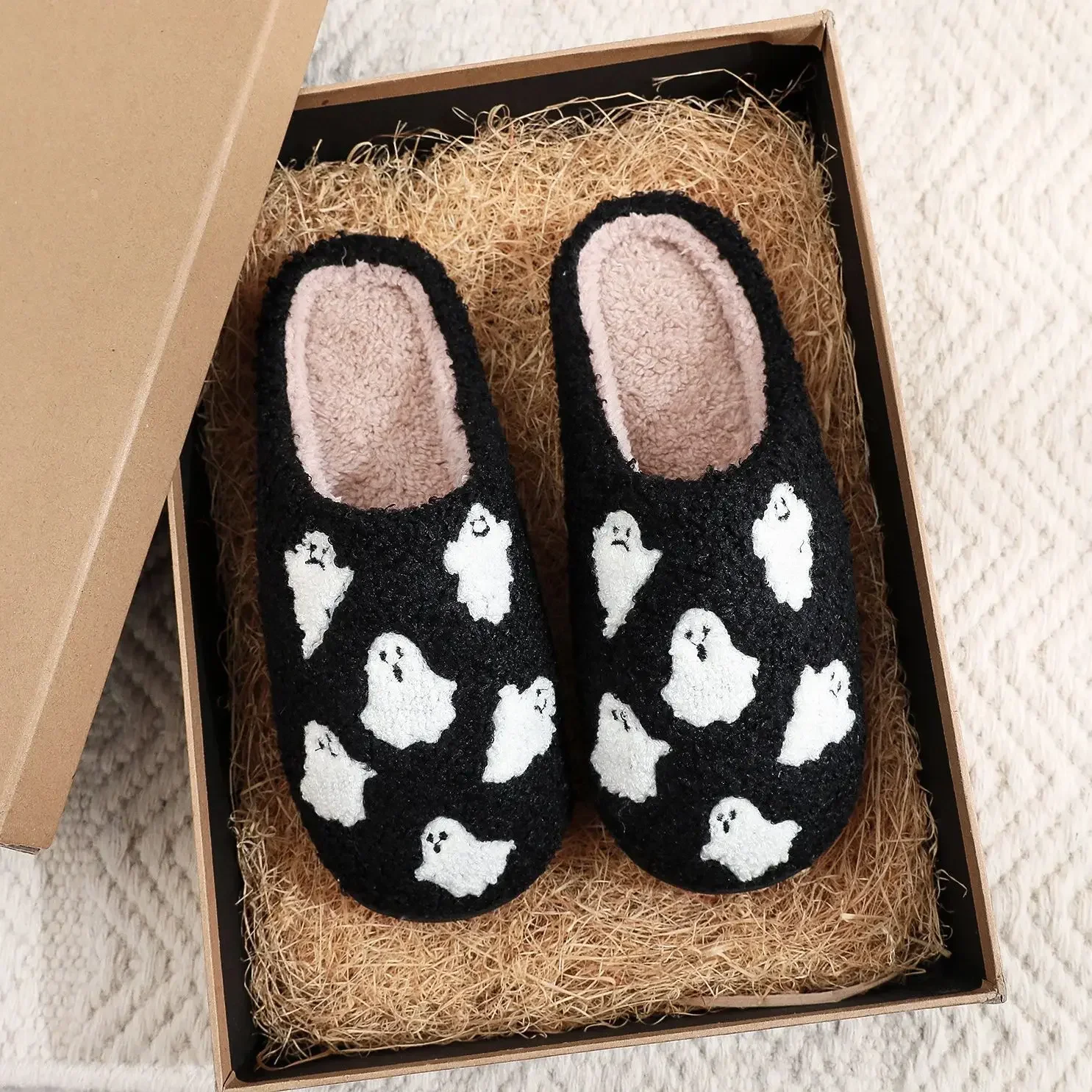 Halloween Ghost Cotton Slippers Home Flat Indoor Scream Slipper Non-slip Thickened Shoes Women Men Skull Slippers Halloween Gift