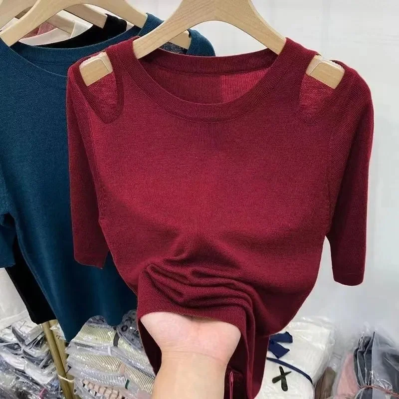 2024 New Spring Summer New Women\'s O-neck Short-Sleeved Exquisite Cashmere Knitted Sweater Pullover Solid Color Knitwear