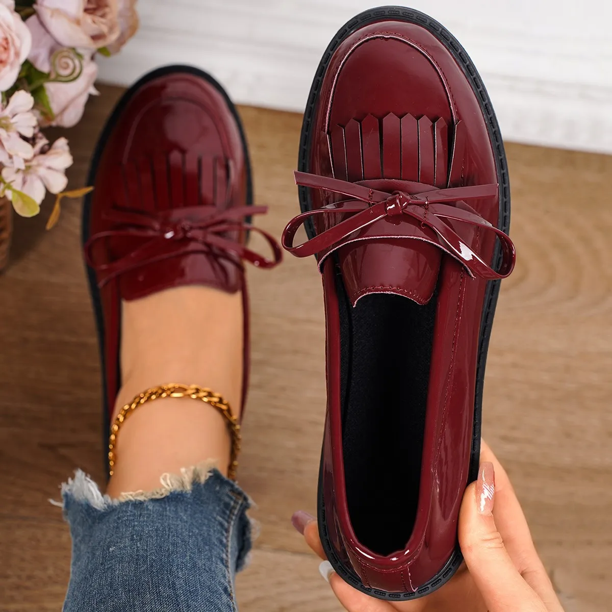 2026 Loafers for Women Platform PU Leather Casual Shoes Woman Spring New Comfort Tassel Slip on Flats Single-shoe image 4