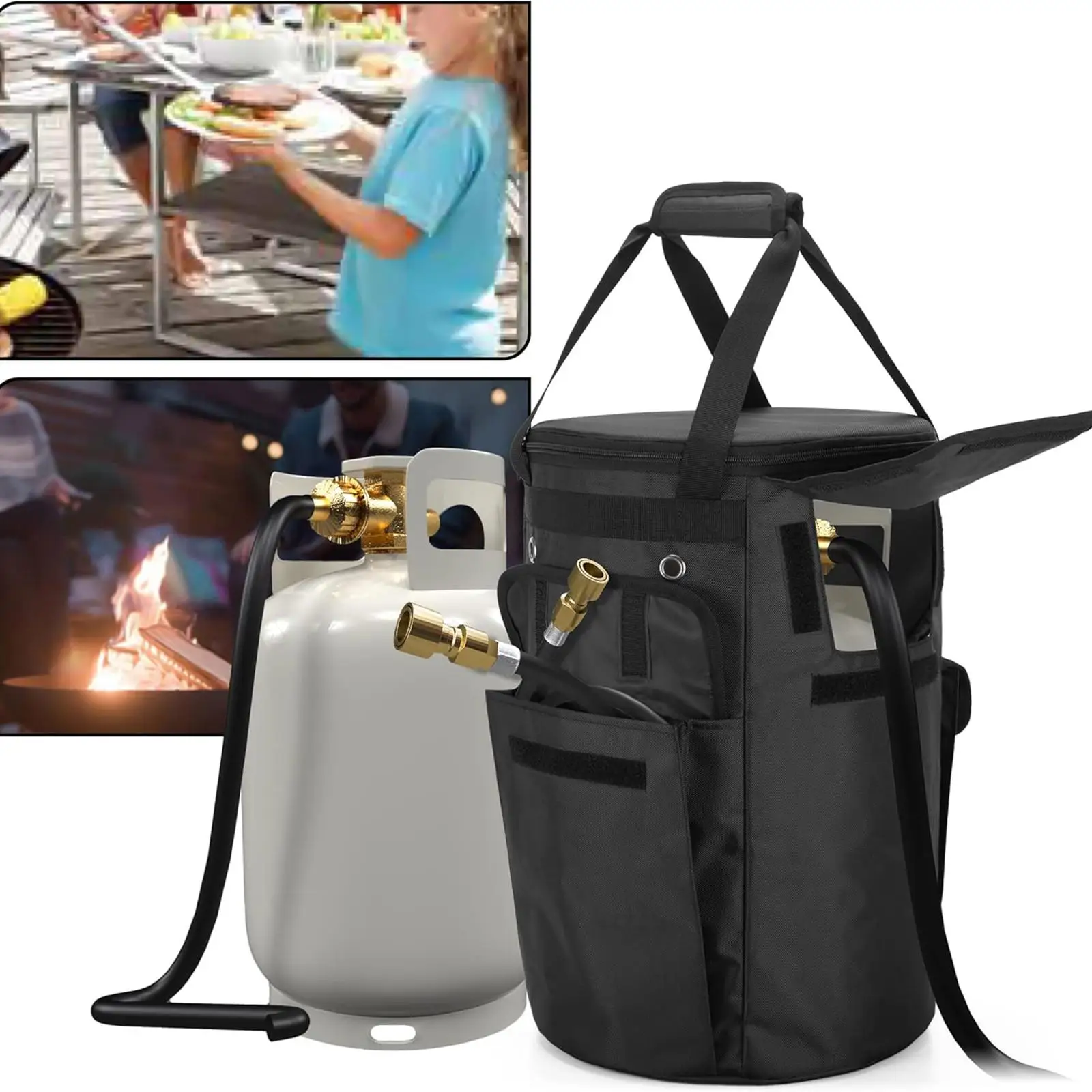 Propane Tank Cover Oxford Storage Bag with 4 Vent Holes Side Pocket and Zipper for Outdoor Camping Barbecue