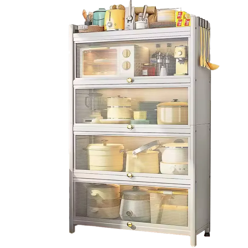 Large Capacity Kitchen Storage Rack Shelf Multi-functional Bowls Dish Pots Storage Cabinet with Clear Door