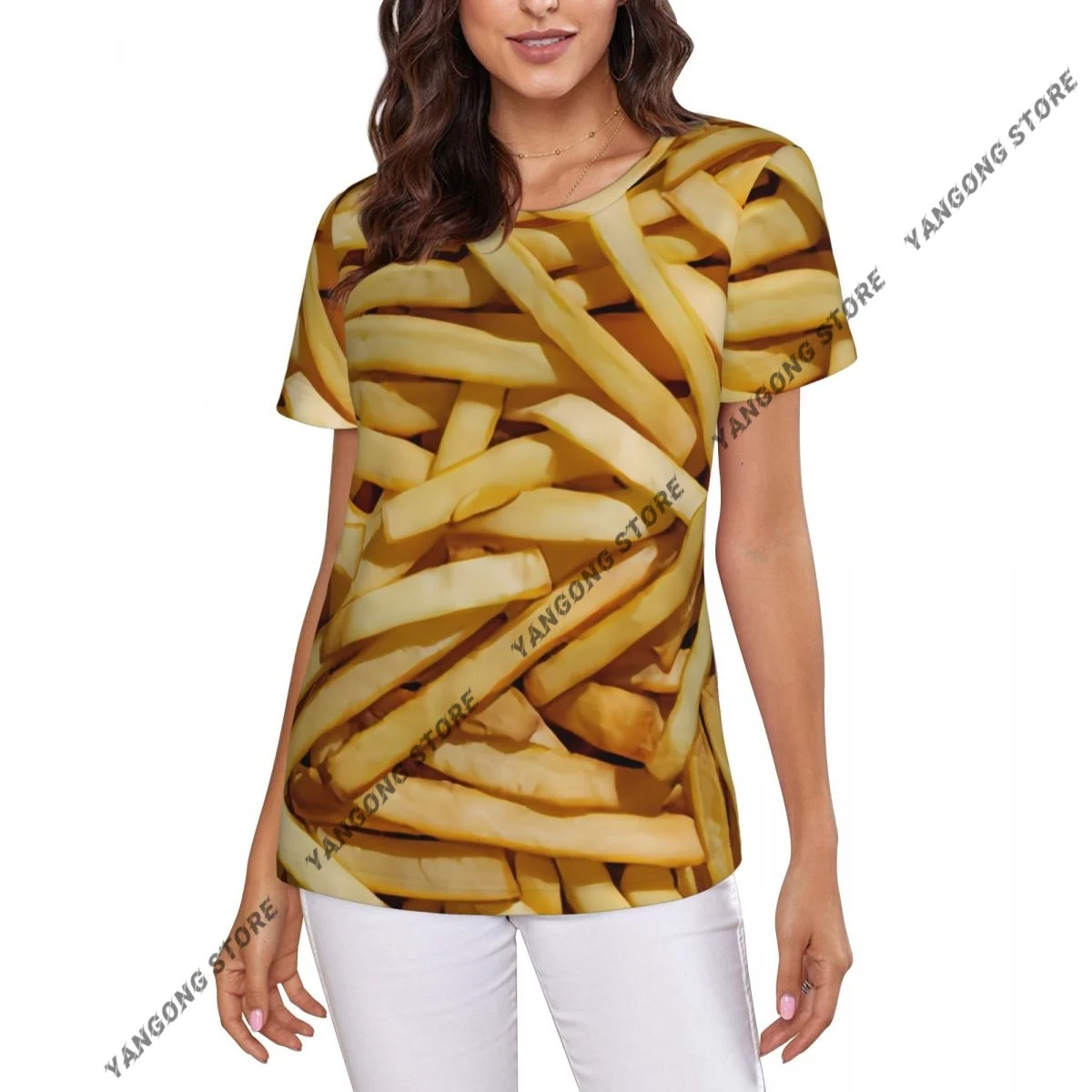 Women's T-shirt ladies casual French Fries Potatoes female T-shirt short-sleeved T-shirt summer thin tops