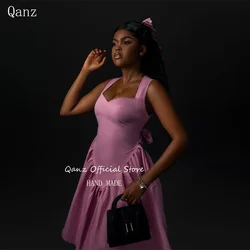 Qanz Short Cocktail Dresses Pink Satin A Line Vestidos Para Eventos Especiales Party Prom Dresses Vestidos De Gala Customized