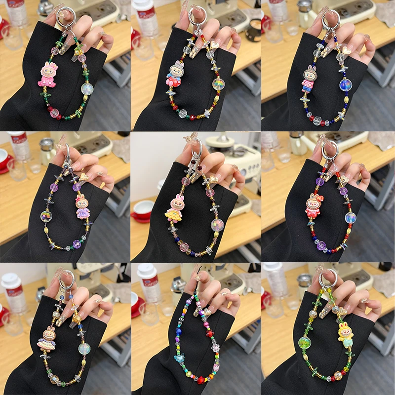

Mobile Phone Pendant Hanging Rope Decoration Melody Kuromi Cinnamoroll Cartoon Flower Beaded Book Bag Accessories Girl Gift