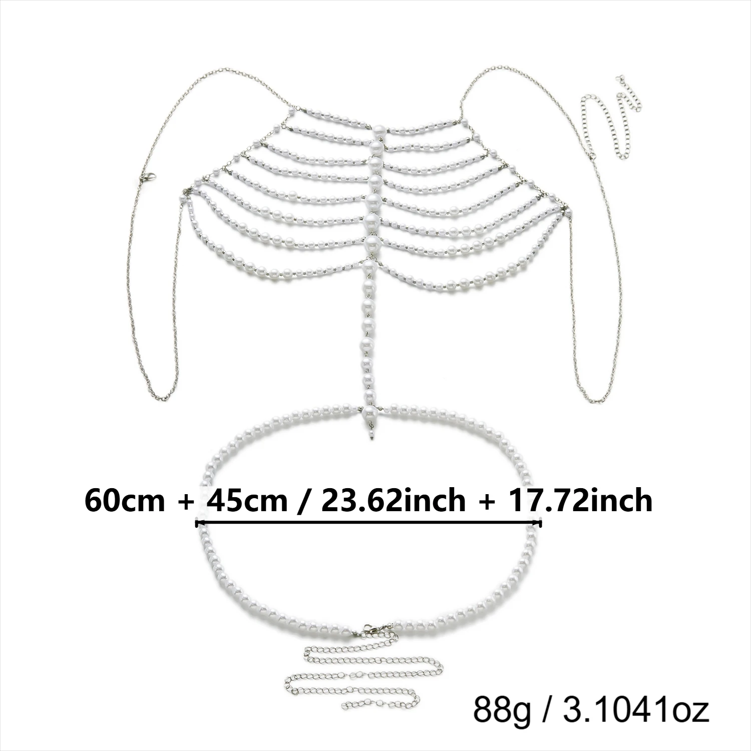 Elegante Imitationsperlen-Körperkette für Damen, schlichte, temperamentvolle, mehrlagige Quasten-Brustkette, Charms, Party-Schmuck, Geschenke – Detail 7