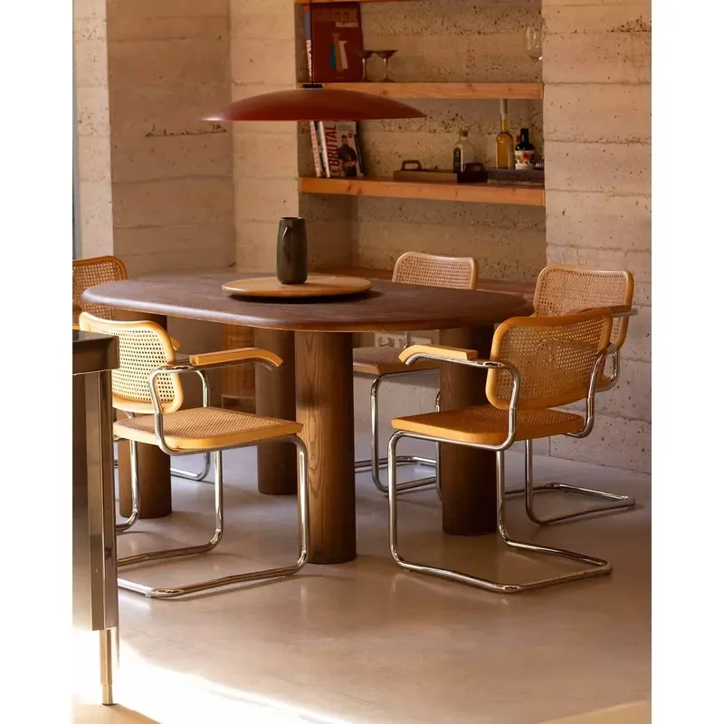 Modern Rectangular Dining Table MDF Dark Wood Grain Finish for Restaurant Kitchen