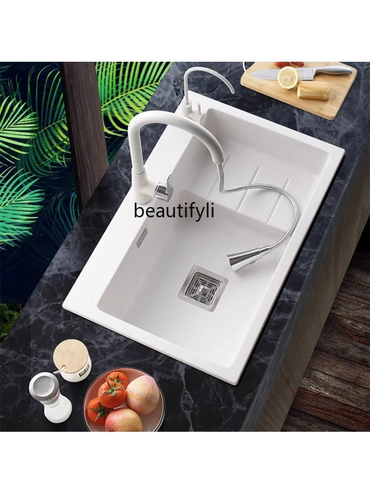 Quartz Sink Single Sink Integrated Kitchen Granite Washing Basin Home Use and Commercial Use Thickened Dishwashing Sink