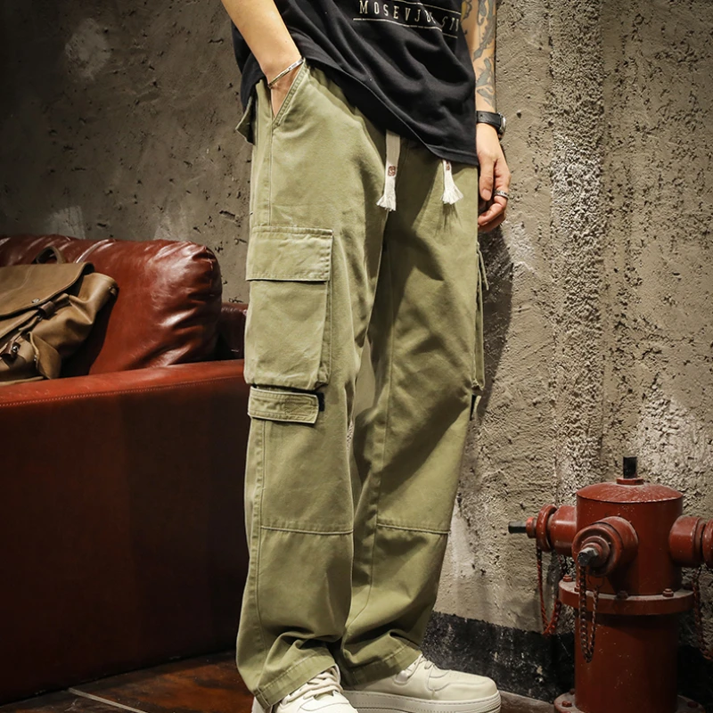 

Classic American retro new solid color men's cargo pants casual sports loose straight pants spring and autumn men's new pants