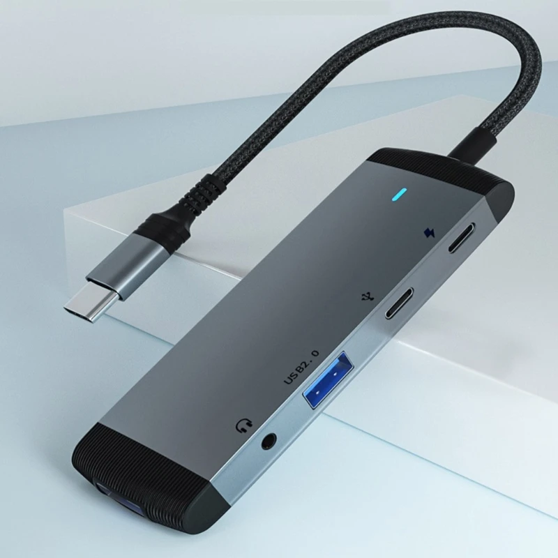 5-in-1 High Speed USB C Hub Docking Station Aluminium Alloy Type C to USB 3.0/USB 2.0/PD 60W/3.5mm for Keyboard Mouse - Image 3