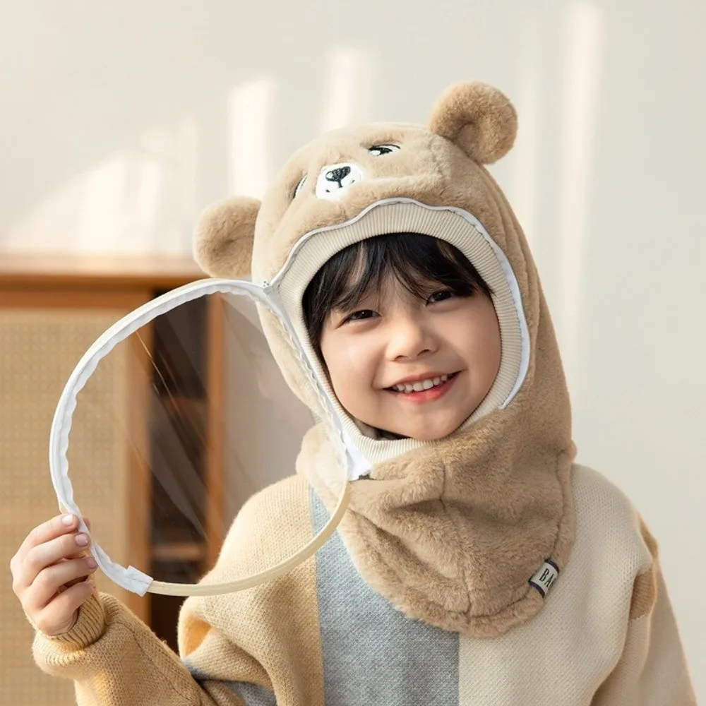 

Cute Cartoon Kids Mask Integrated Hat with Detachable Windshield Windproof Head Caps Thickened Soft Fleece Hooded Hat