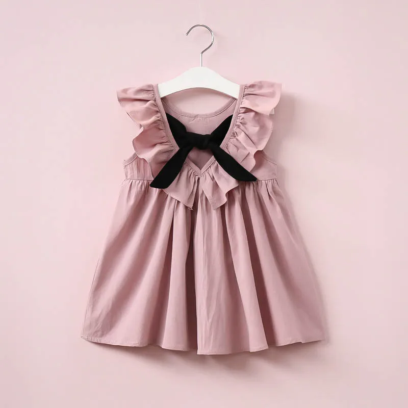 Summer Kids New Baby Kids Kids Girl Bow Pleated Backless Skirt Dress Girls Clothes  Girl Dress