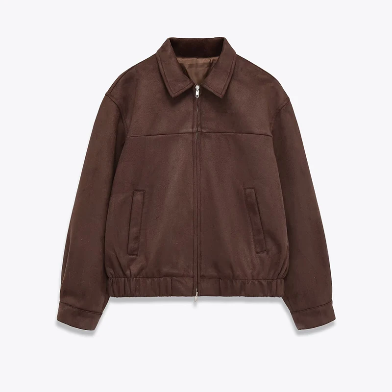 

YENKYE уличная женская куртка на молнии из искусственной замши с длинным рукавом и воротником с лацканами, свободная повседневная верхняя одежда, женское весенне-осеннее пальто