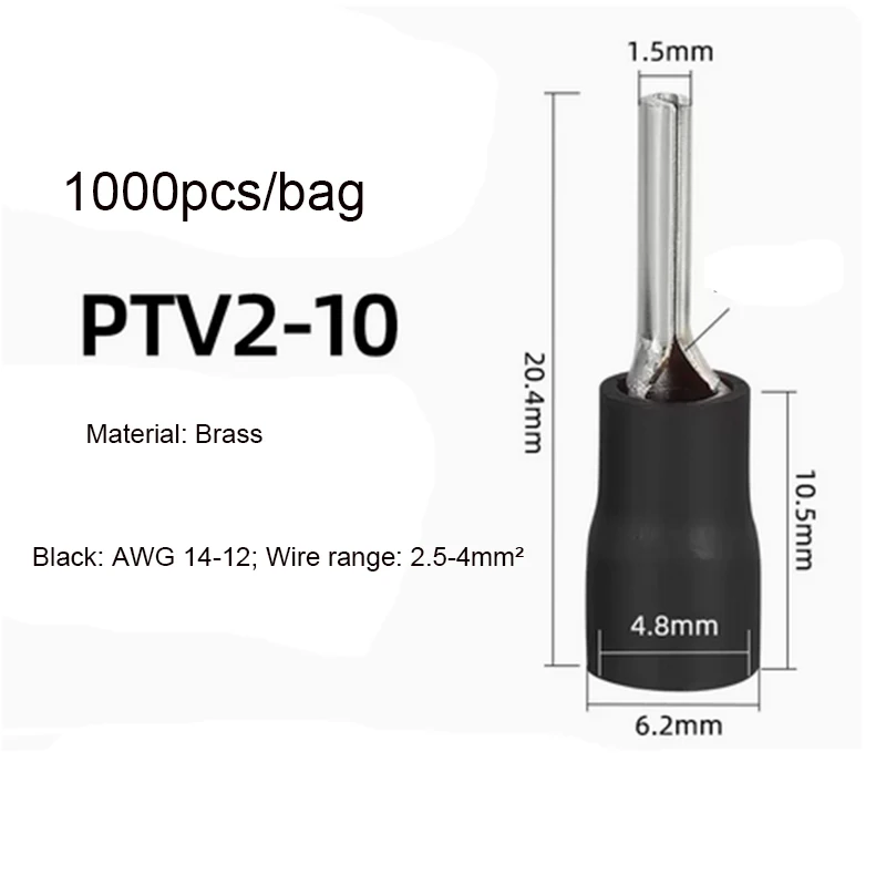 Imagem -04 - Isolado Pin Terminais Elétricos Splice Friso Conector Auto Fiação Ptv1.25-10 1.25-12 Ptv2-10 Ptv5.5-13 1000 500 Pcs2216awg