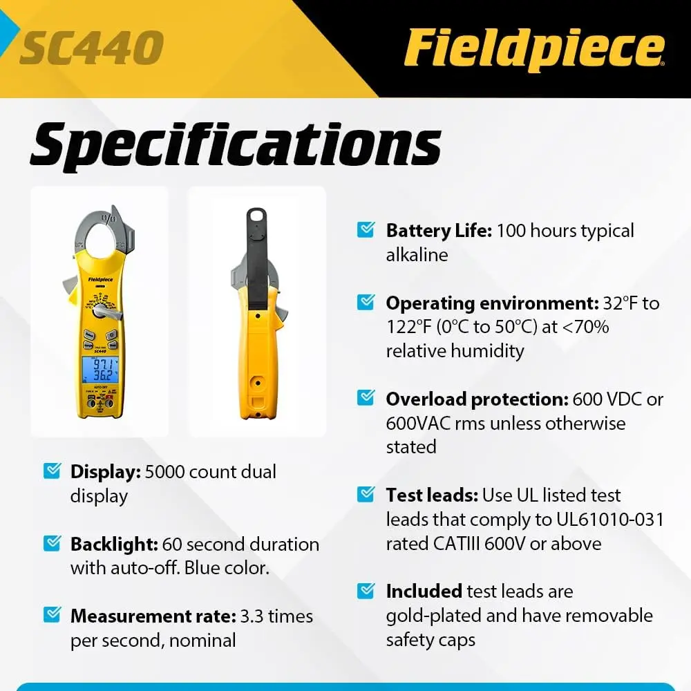 SC440 True RMS Clamp Meter with Temperature, Inrush Current, Capacitance and Backlight