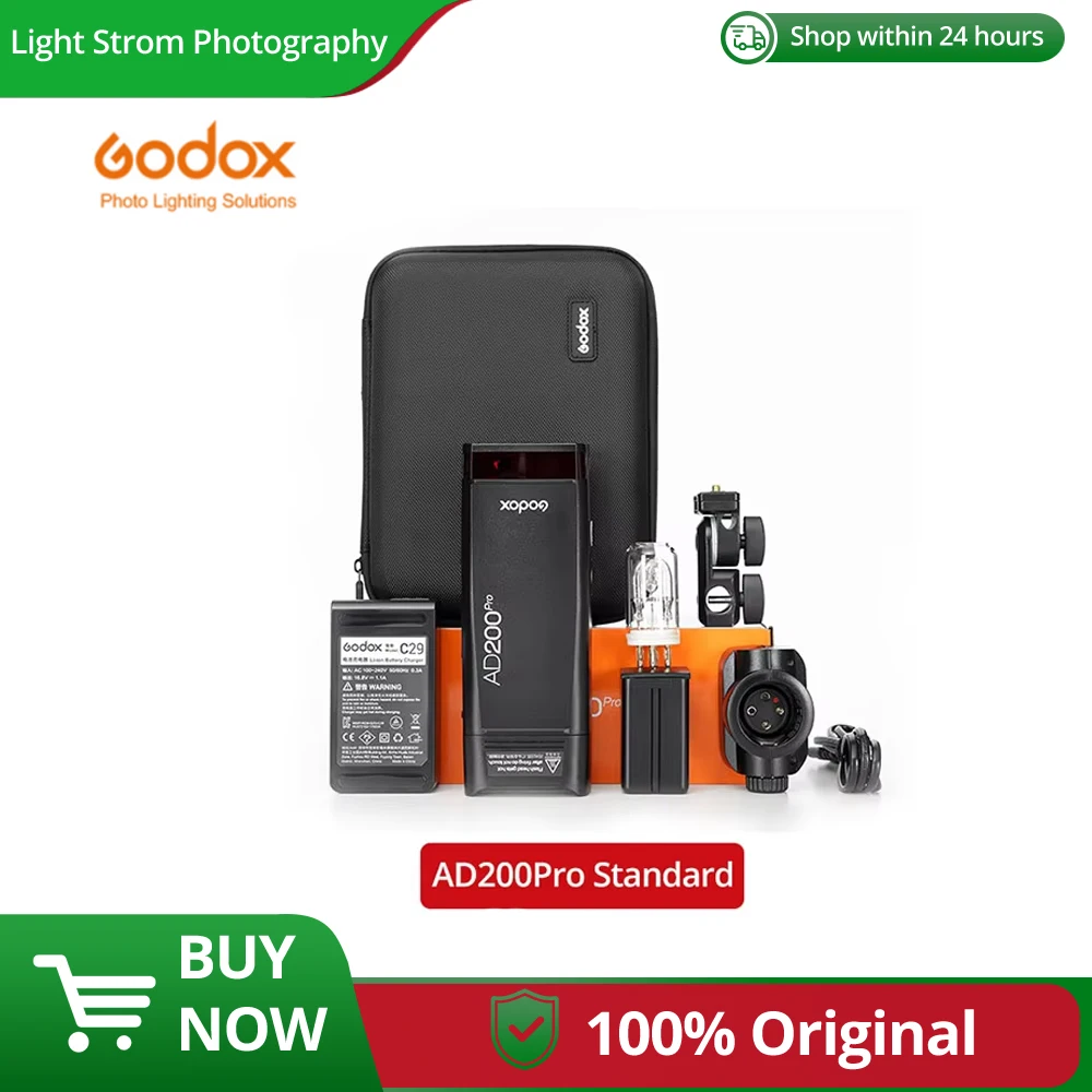 

Godox AD200Pro 200Ws 2.4G 1/8000 HSS TTL Outdoor Flash Light 0.01-1.8s Recycling Pocket Flash with 2900mAh Battery