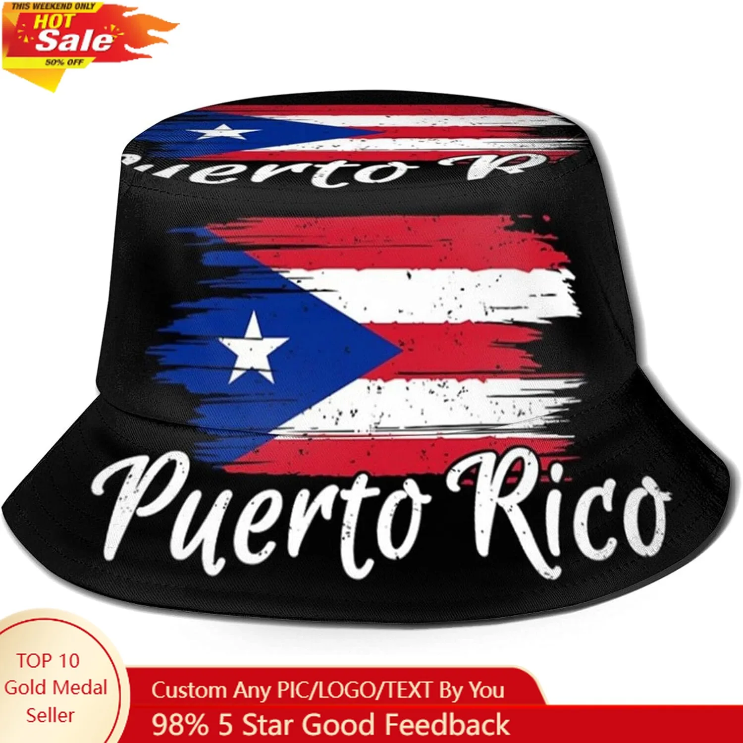 

Unisex Puerto Rico Flag Bucket Hat Summer Outdoor Fisherman Cap Fun Boys Girls